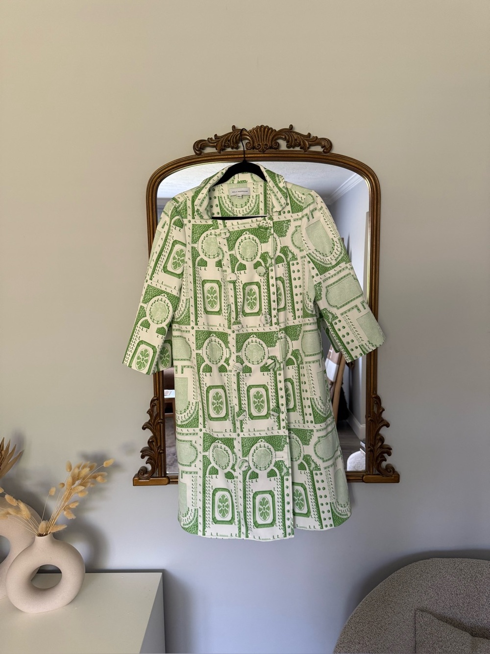 Molly Moorkamp Eliza Coat Dress in Green Trianon Floral Print